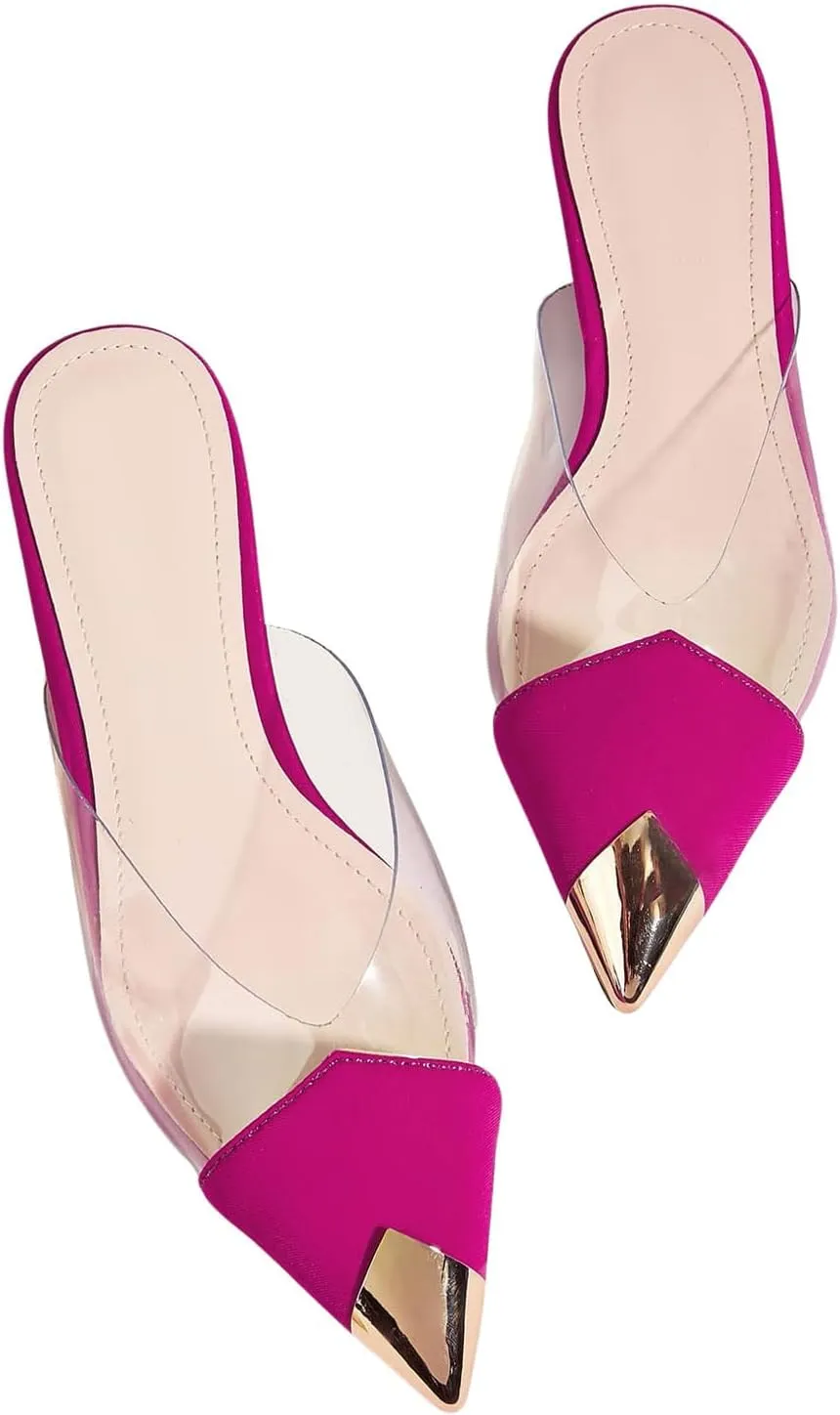 OYOANGLE Women's Metallic Transparent PVC Pointed Toe Flat Shoes Slip On Casual Outdoor Flat Mules