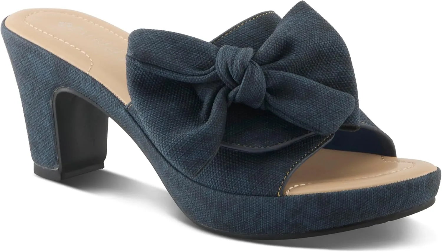 PATRIZIA Women's NORMAJEAN Slide Sandals - Denim-Inspired Design, Oversized Bow, Cushioned Footbed, 3" Heel