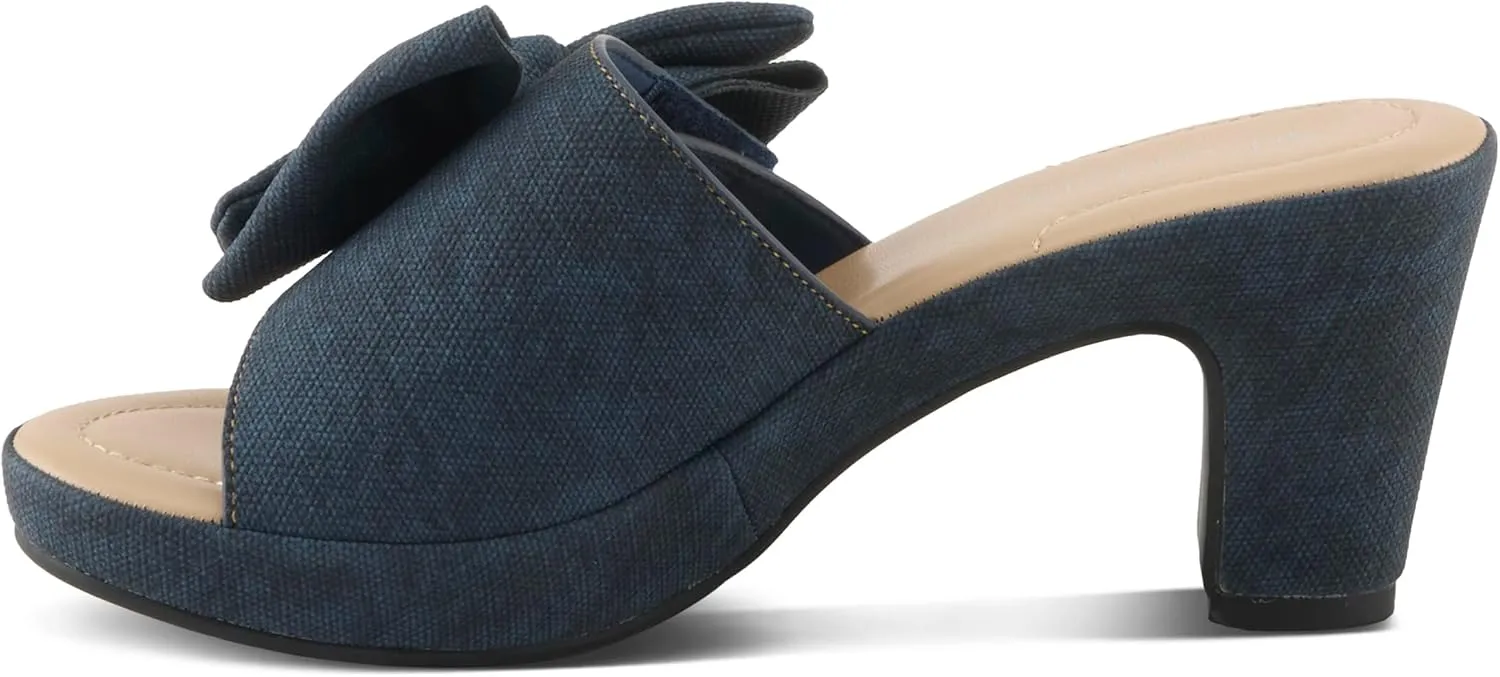 PATRIZIA Women's NORMAJEAN Slide Sandals - Denim-Inspired Design, Oversized Bow, Cushioned Footbed, 3" Heel