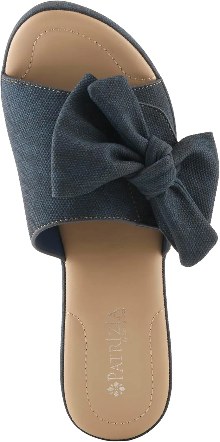 PATRIZIA Women's NORMAJEAN Slide Sandals - Denim-Inspired Design, Oversized Bow, Cushioned Footbed, 3" Heel