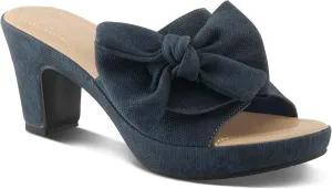 PATRIZIA Women's NORMAJEAN Slide Sandals - Denim-Inspired Design, Oversized Bow, Cushioned Footbed, 3" Heel