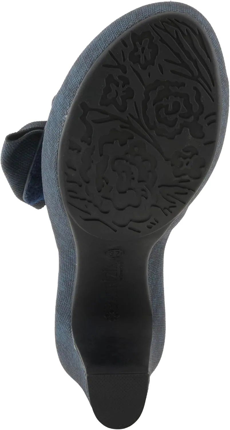 PATRIZIA Women's NORMAJEAN Slide Sandals - Denim-Inspired Design, Oversized Bow, Cushioned Footbed, 3" Heel