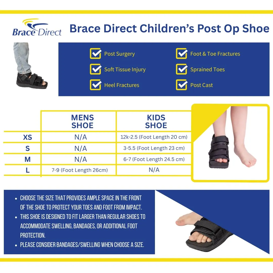 Pediatric Square-Toe Post-Op Shoe – Recovery Support for Broken or Fractured Foot & Toe Surgery, Left/Right Foot, Kids M (US Shoe 4.5-6)