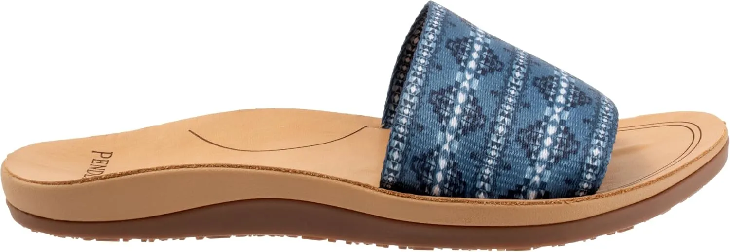 PENDLETON Women's Slide, Colorful Patterned Fabric and Leather Upper, Non-Slip Rubber Sole, Arch Support, 0.5" Heel