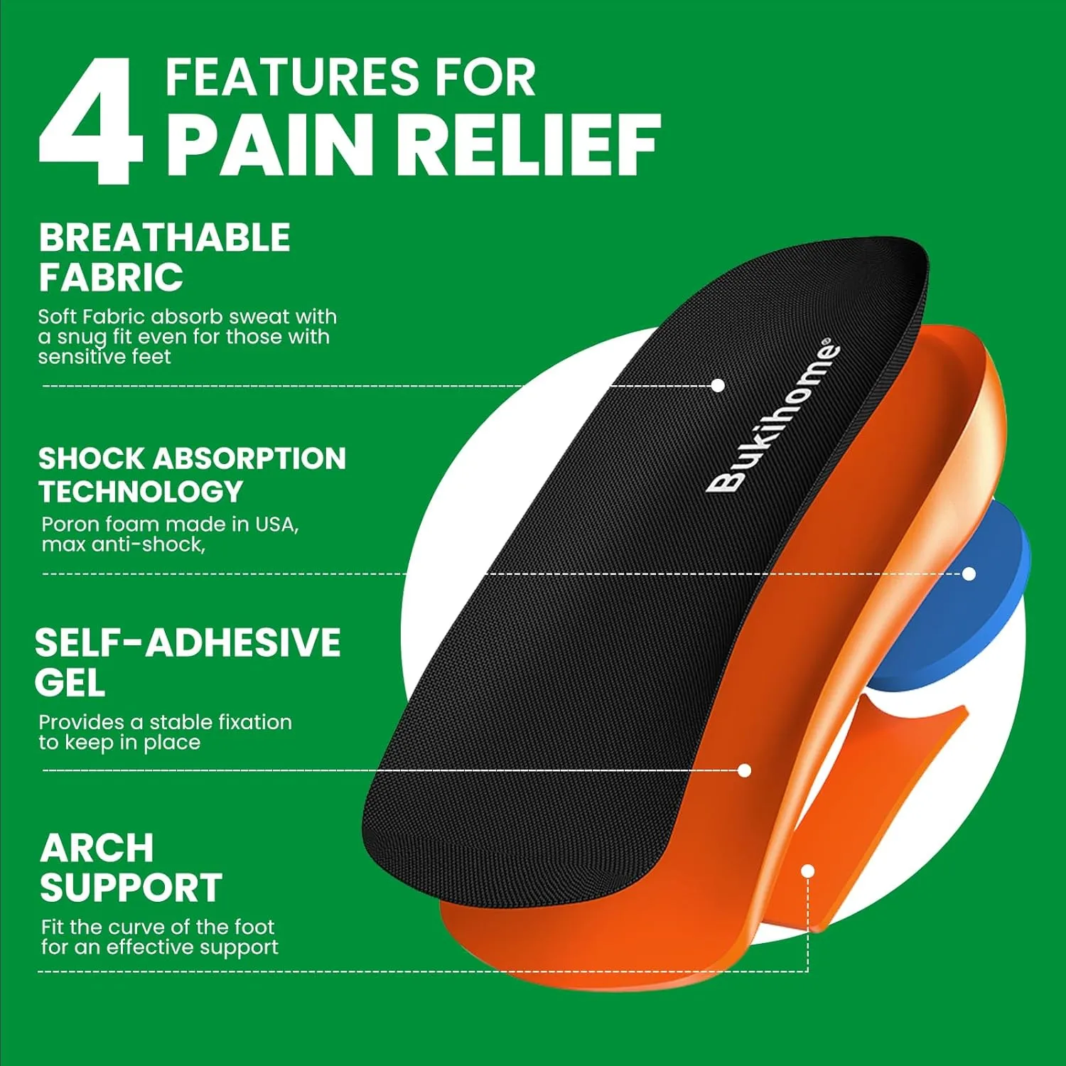 Plantar Fasciitis Heel Cups - Bukihome Arch Support Gel Heel Cushions for Heel Pain Relief, Achilles Tendonitis, Heel Spur, Heel Support, Women 9.5-13 & Men 8.5-12