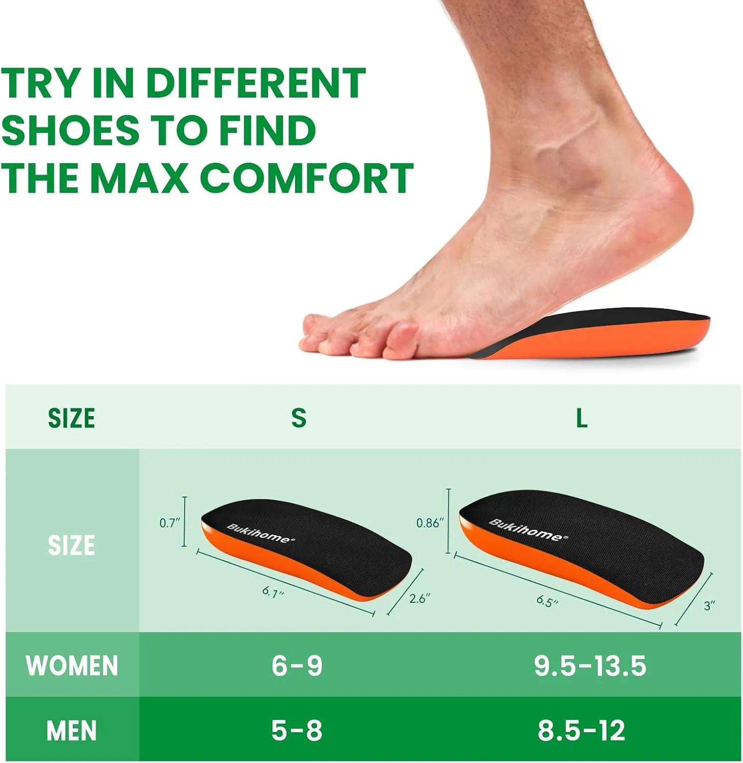 Plantar Fasciitis Heel Cups - Bukihome Arch Support Gel Heel Cushions for Heel Pain Relief, Achilles Tendonitis, Heel Spur, Heel Support, Women 9.5-13 & Men 8.5-12
