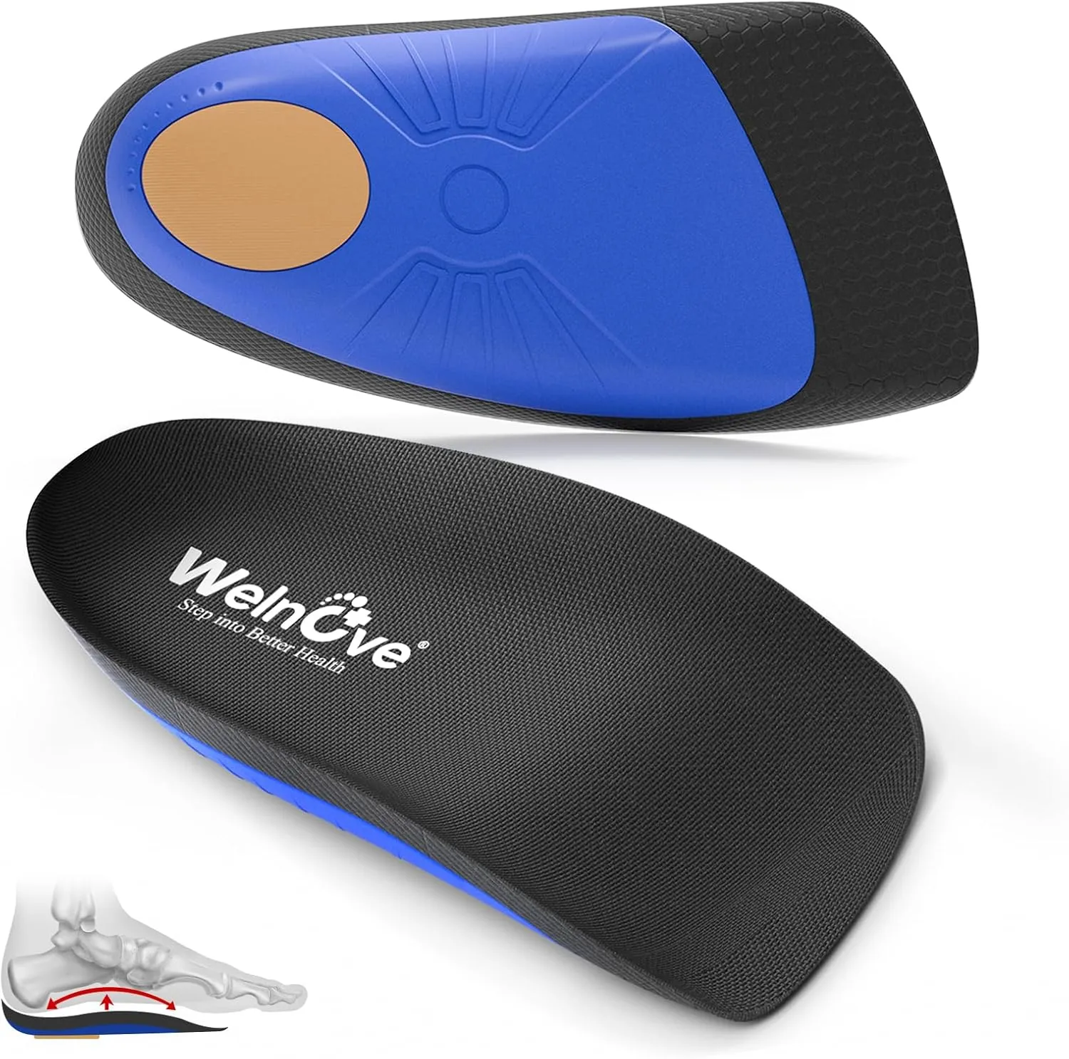 Plantar Fasciitis Inserts for Heel Pain - (FSA HSA Eligible) Welnove Arch Support Heel Cushions Insoles for Heel Spur, Achilles Tendon, Heel Cups for Most Shoes Women's 10-13, Men's 9-12