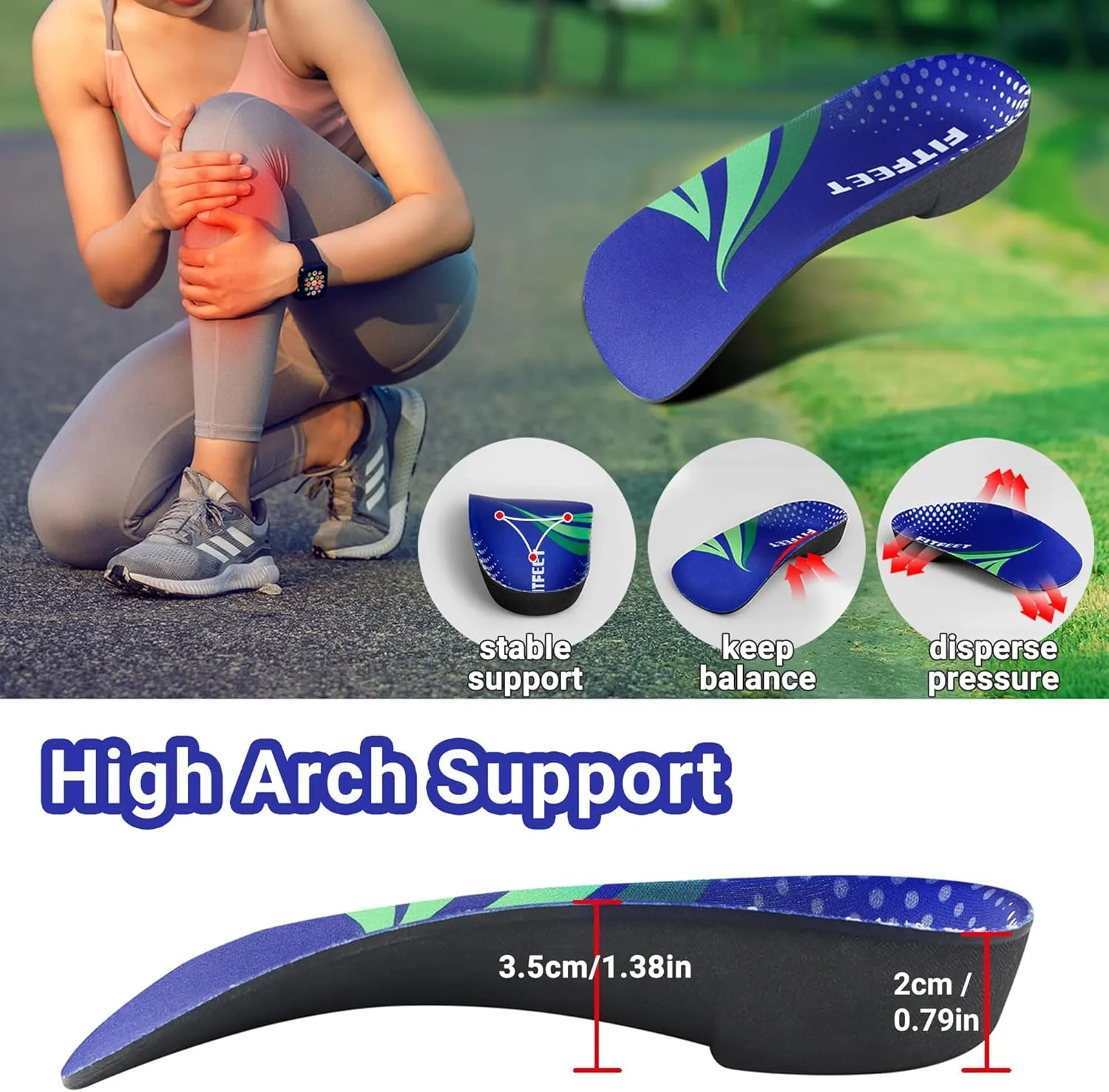 Plantar Fasciitis Insoles, 3/4 Length Arch Support Insoles for Women and Men, Shoe Inserts for Flat Feet, Over-Pronation, Heel Pain Relief, Orthotic Insoles with High Arch for Running, Work Boots, M