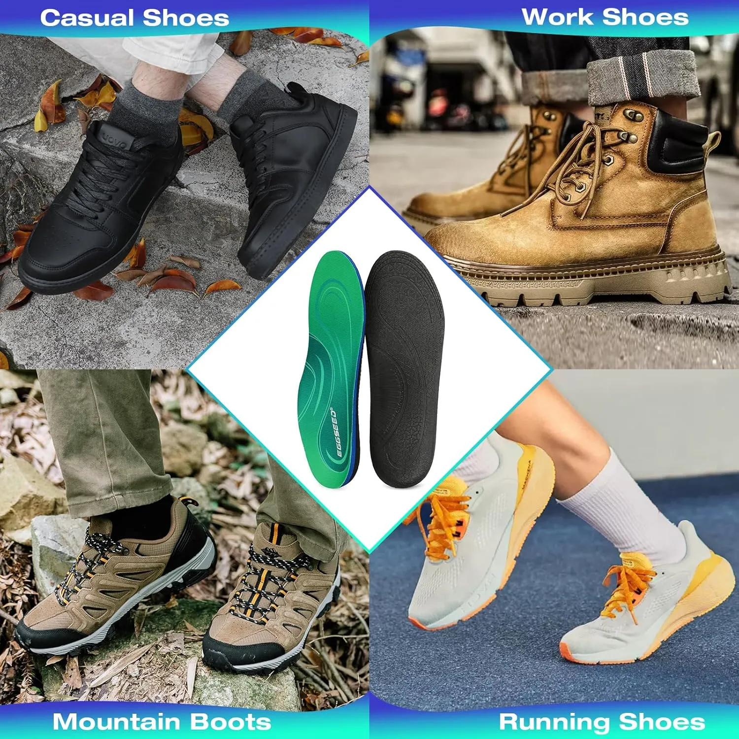 Plantar Fasciitis Insoles, High Arch Support Orthotic Shoe Inserts, Relieve Foot Pain and Flat Foot,Arch Pain Relief(Men 11-12.5/Women 12-13.5, Green)