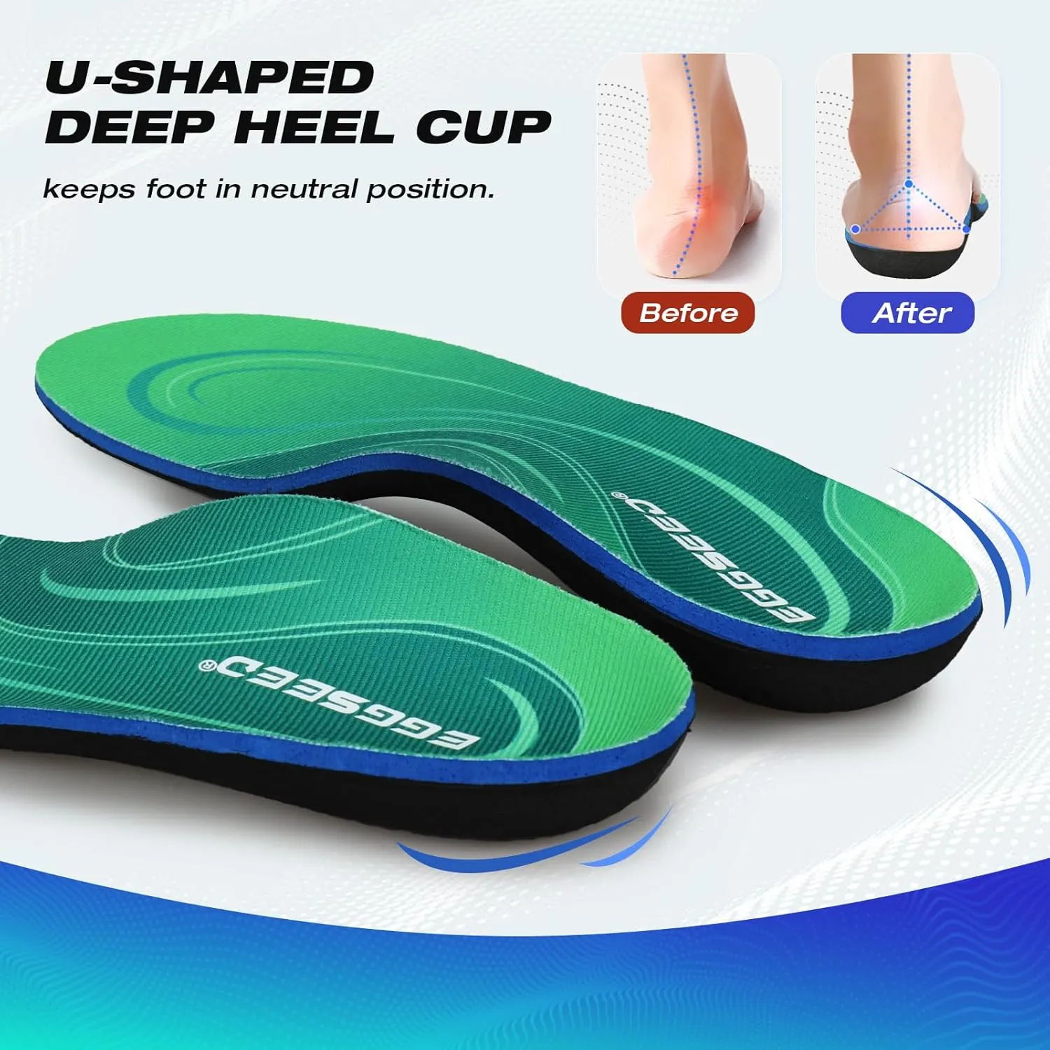 Plantar Fasciitis Insoles, High Arch Support Orthotic Shoe Inserts, Relieve Foot Pain and Flat Foot,Arch Pain Relief(Men 11-12.5/Women 12-13.5, Green)