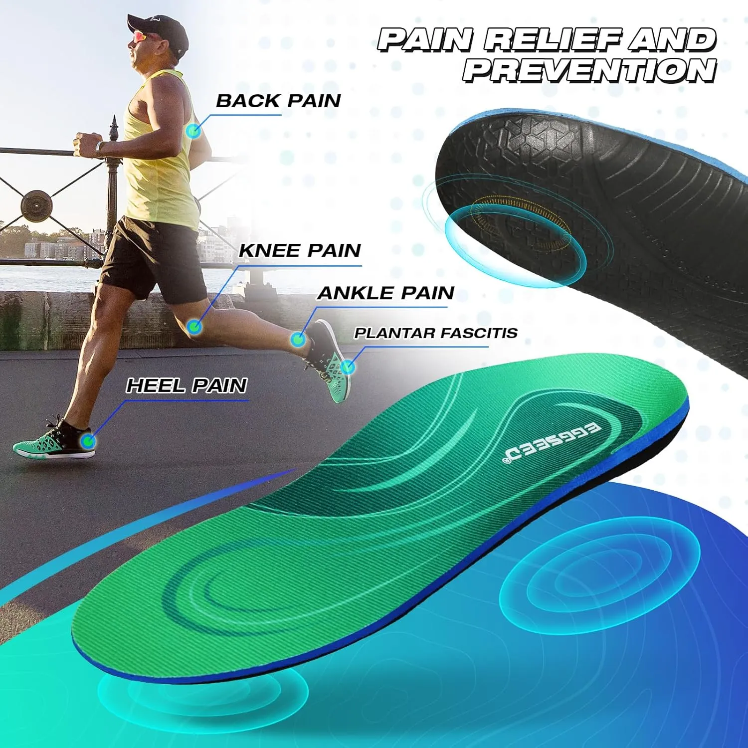 Plantar Fasciitis Insoles, High Arch Support Orthotic Shoe Inserts, Relieve Foot Pain and Flat Foot,Arch Pain Relief(Men 11-12.5/Women 12-13.5, Green)