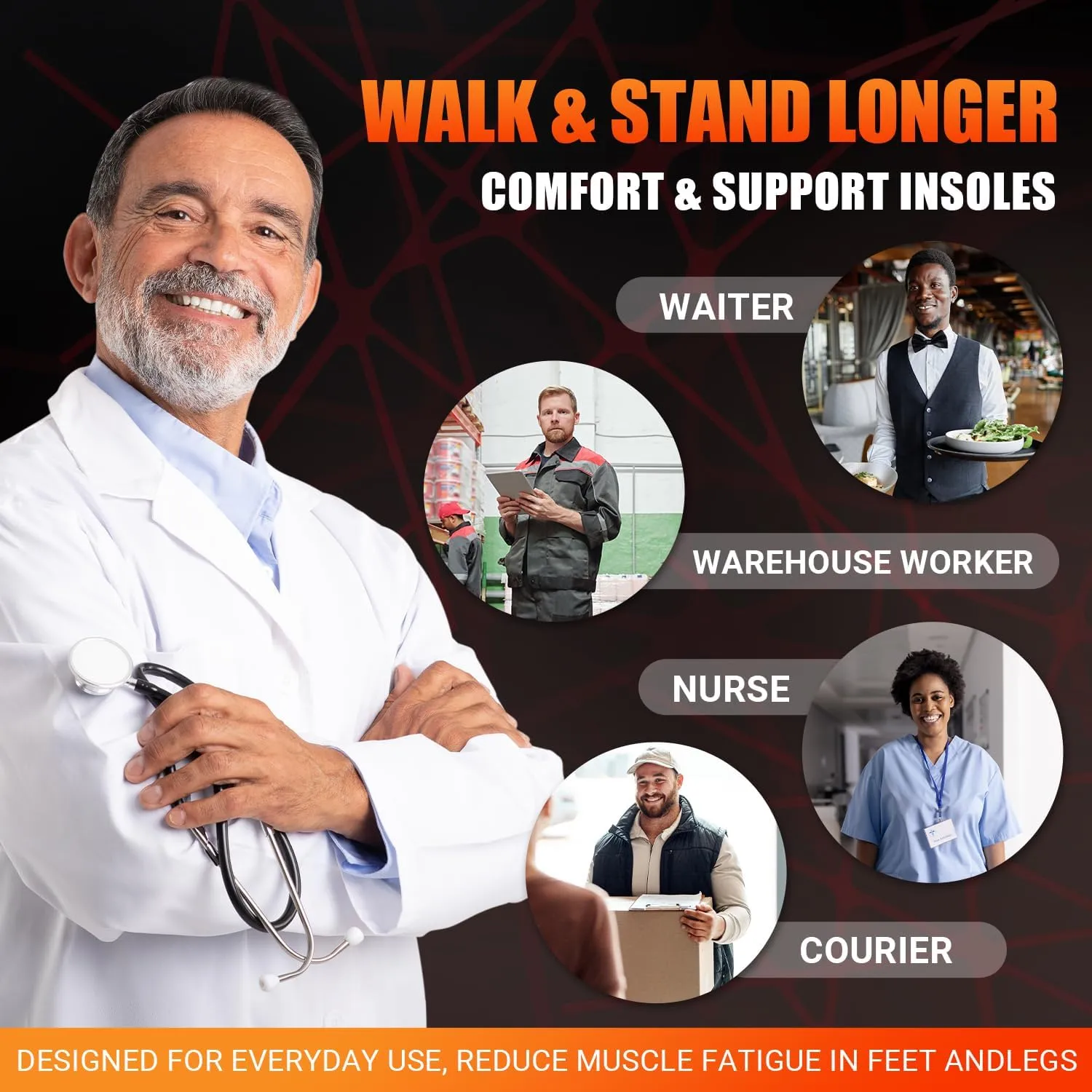 Plantar Fasciitis Insoles Men Women,Arch Support Inserts,Pain Relief Orthotics for Flat Feet,High Arch,Foot Pain - Work Boot Shoe Insoles for Standing All Day,Comfort,Shock Absorbing