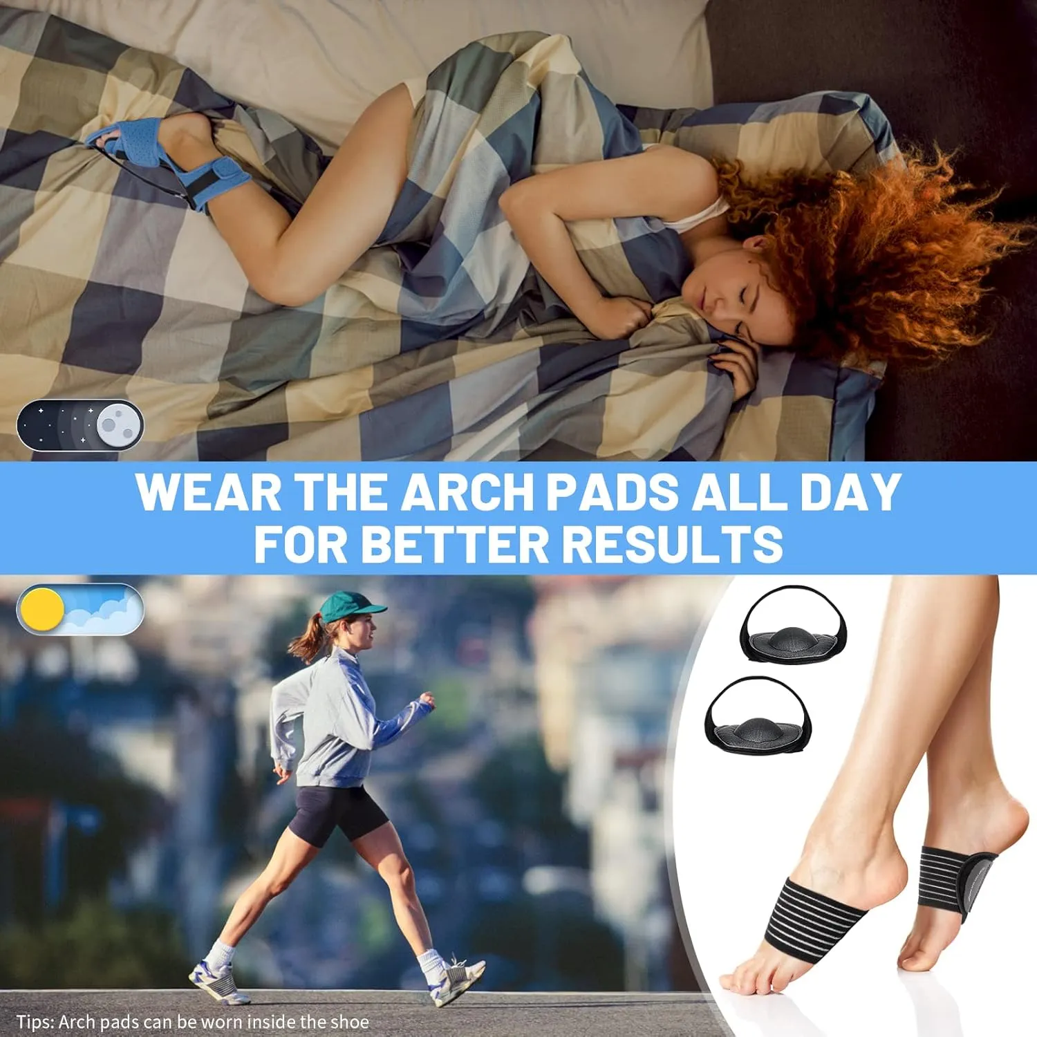 Plantar Fasciitis Night Splint: Adjustable Brace with Arch Support | Dorsal Night Splint for Women Men | Dual Effective Relief Achilles Tendonitis Foot Drop Heel Pain Black-Blue