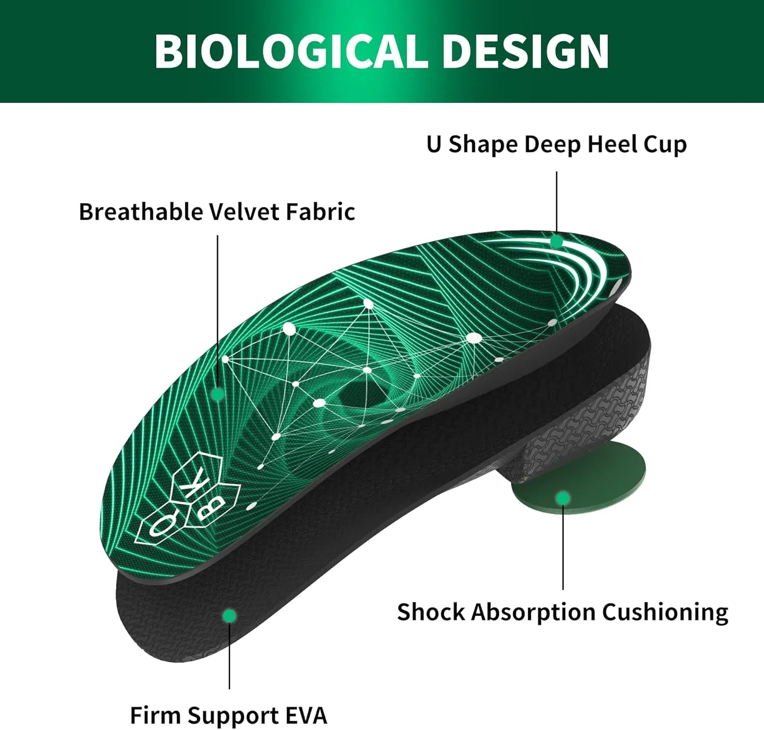 Plantar Fasciitis Orthotic Shoe Insoles, QBK High Arch Support Inserts for Dispersal Heel Pressure and Pain Relief，M