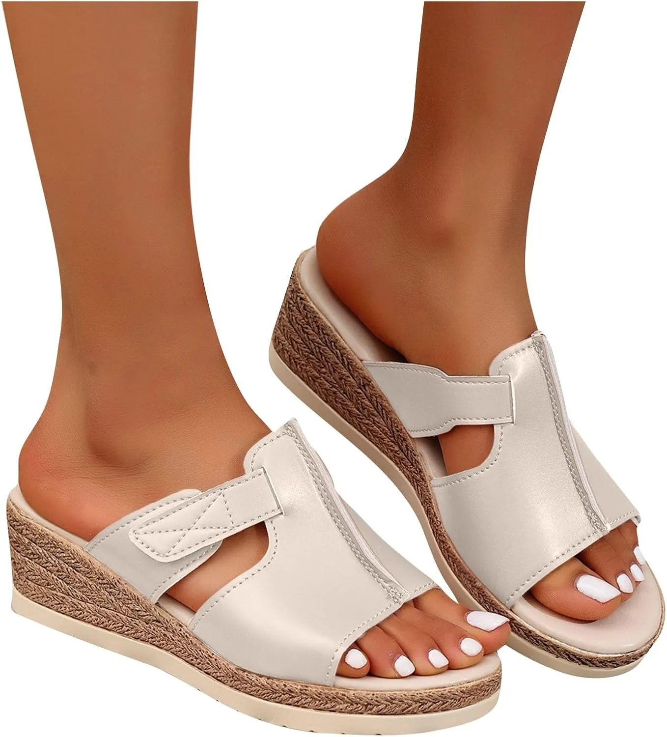 Platform Sandals for Women Slides Casual Dressy Espadrille Wedge Sandals Buckle Band Backless Slip On Summer Wedges