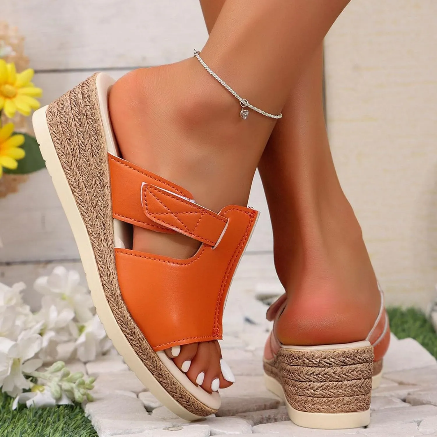 Platform Sandals for Women Slides Casual Dressy Espadrille Wedge Sandals Buckle Band Backless Slip On Summer Wedges