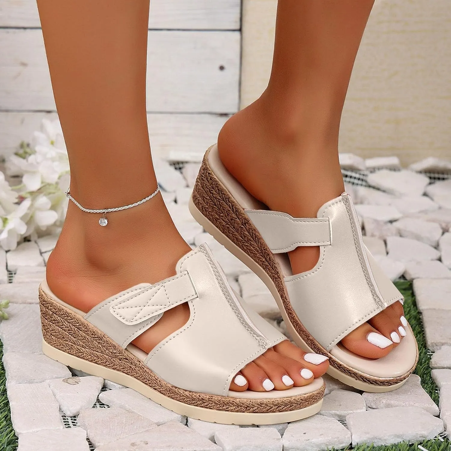 Platform Sandals for Women Slides Casual Dressy Espadrille Wedge Sandals Buckle Band Backless Slip On Summer Wedges
