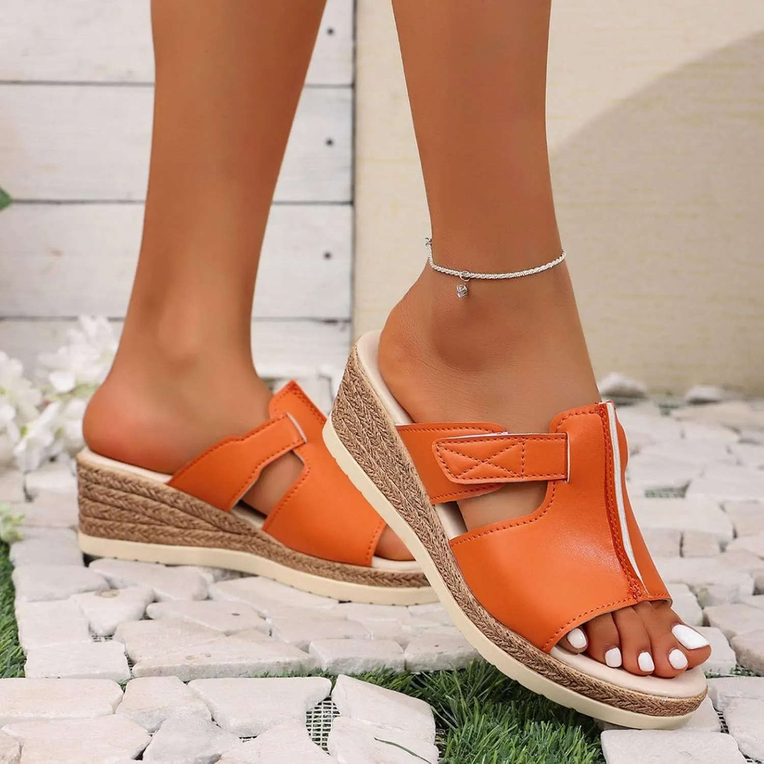 Platform Sandals for Women Slides Casual Dressy Espadrille Wedge Sandals Buckle Band Backless Slip On Summer Wedges