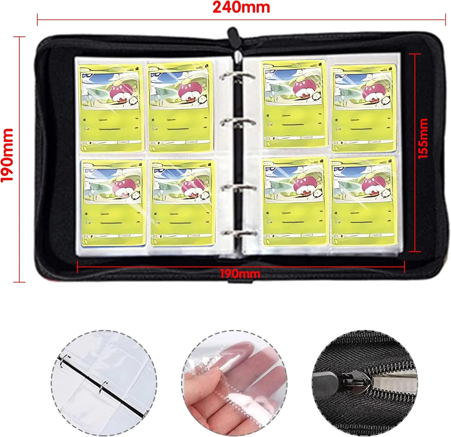 Playmat for One Piece Card Game for Two Players, 24x24 inches, with 4-Pocket Card Binder Set and 400  Card Capacity (Black)