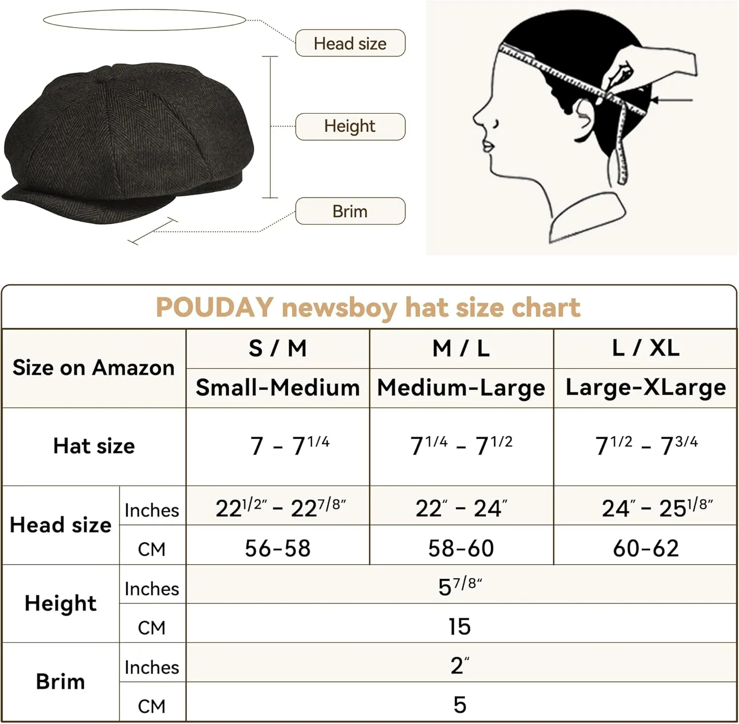POUDAY Newsboy Cap for Men - Irish Newsies Cabbie Hat - Flat Winter Hat