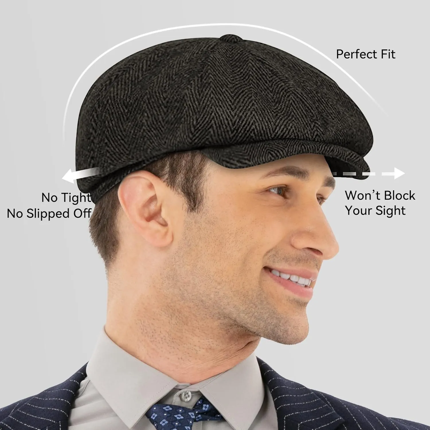 POUDAY Newsboy Cap for Men - Irish Newsies Cabbie Hat - Flat Winter Hat