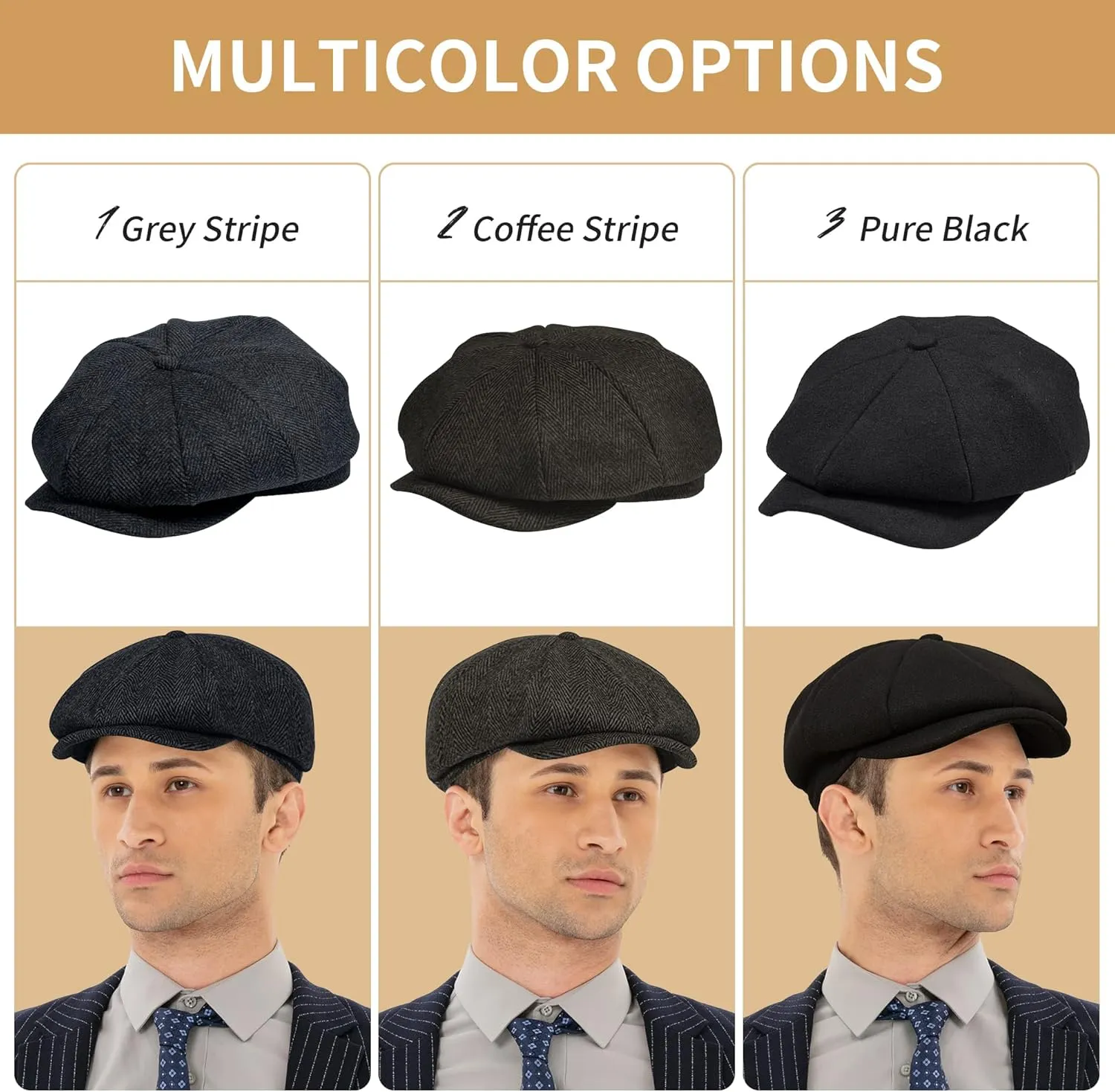 POUDAY Newsboy Cap for Men - Irish Newsies Cabbie Hat - Flat Winter Hat