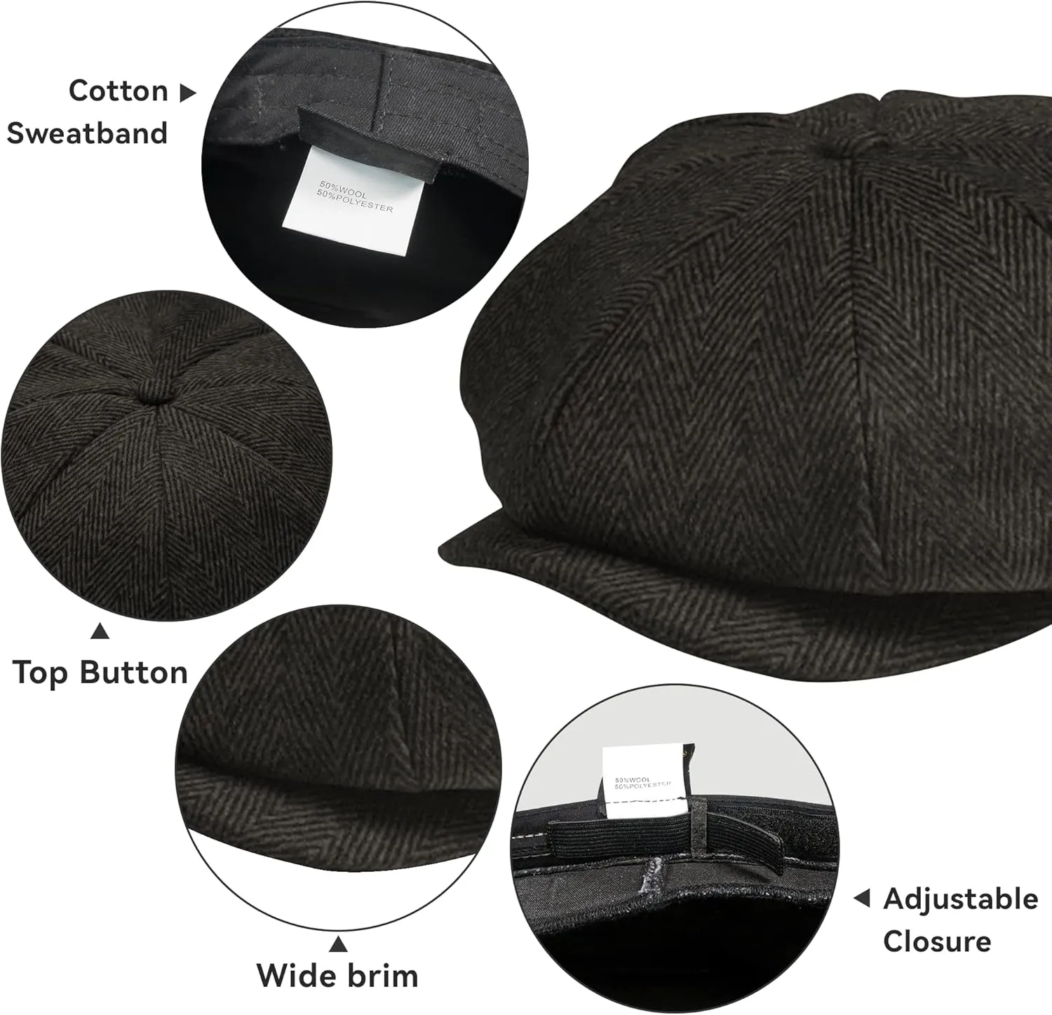 POUDAY Newsboy Cap for Men - Irish Newsies Cabbie Hat - Flat Winter Hat
