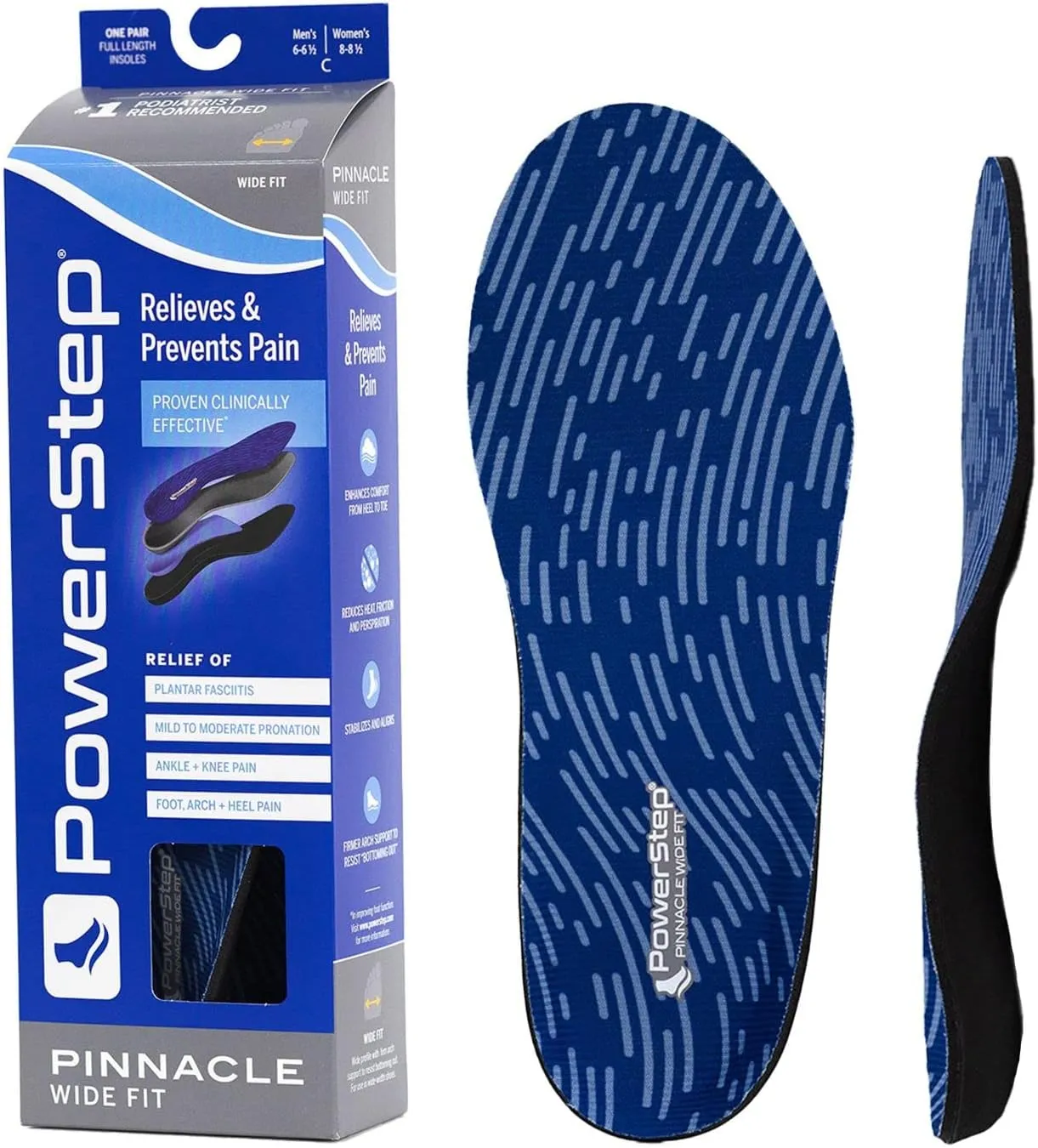 PowerStep Insoles, Pinnacle Wide, Wide Feet Arch Support Insole, Extra Wide Arch Support Orthotic for Women and Men,