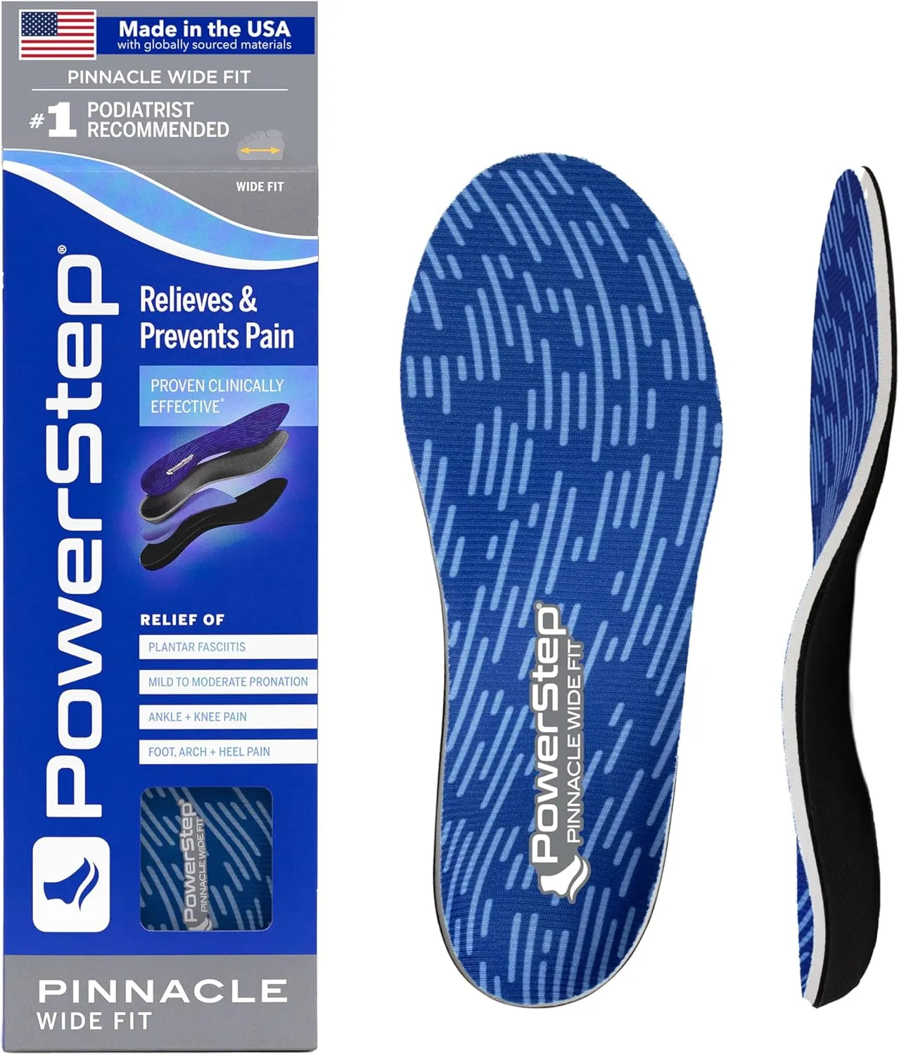 PowerStep Insoles, Pinnacle Wide, Wide Feet Arch Support Insole, Extra Wide Arch Support Orthotic for Women and Men,