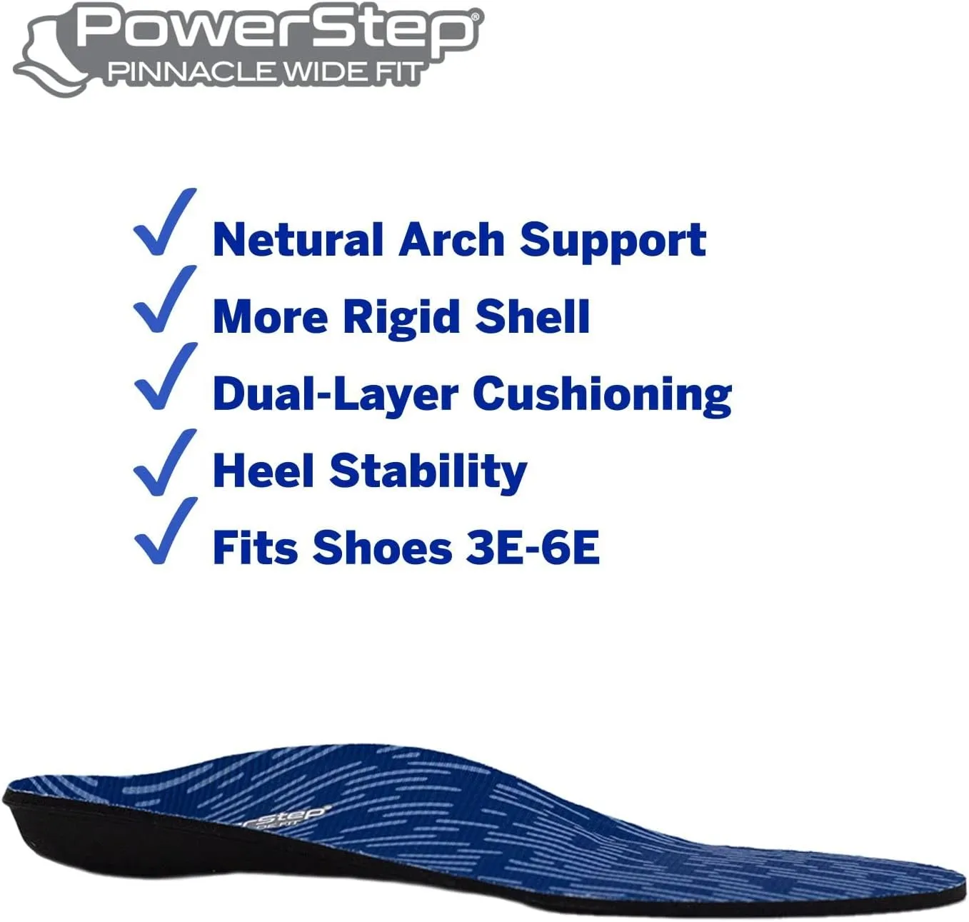 PowerStep Insoles, Pinnacle Wide, Wide Feet Arch Support Insole, Extra Wide Arch Support Orthotic for Women and Men,