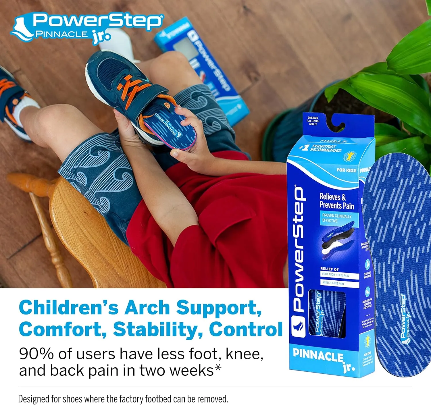 PowerStep Insoles,Pinnacle Junior Kids Pain Relief Shoe Insert, Maximum Cushioning Shoe Insert, For Kids