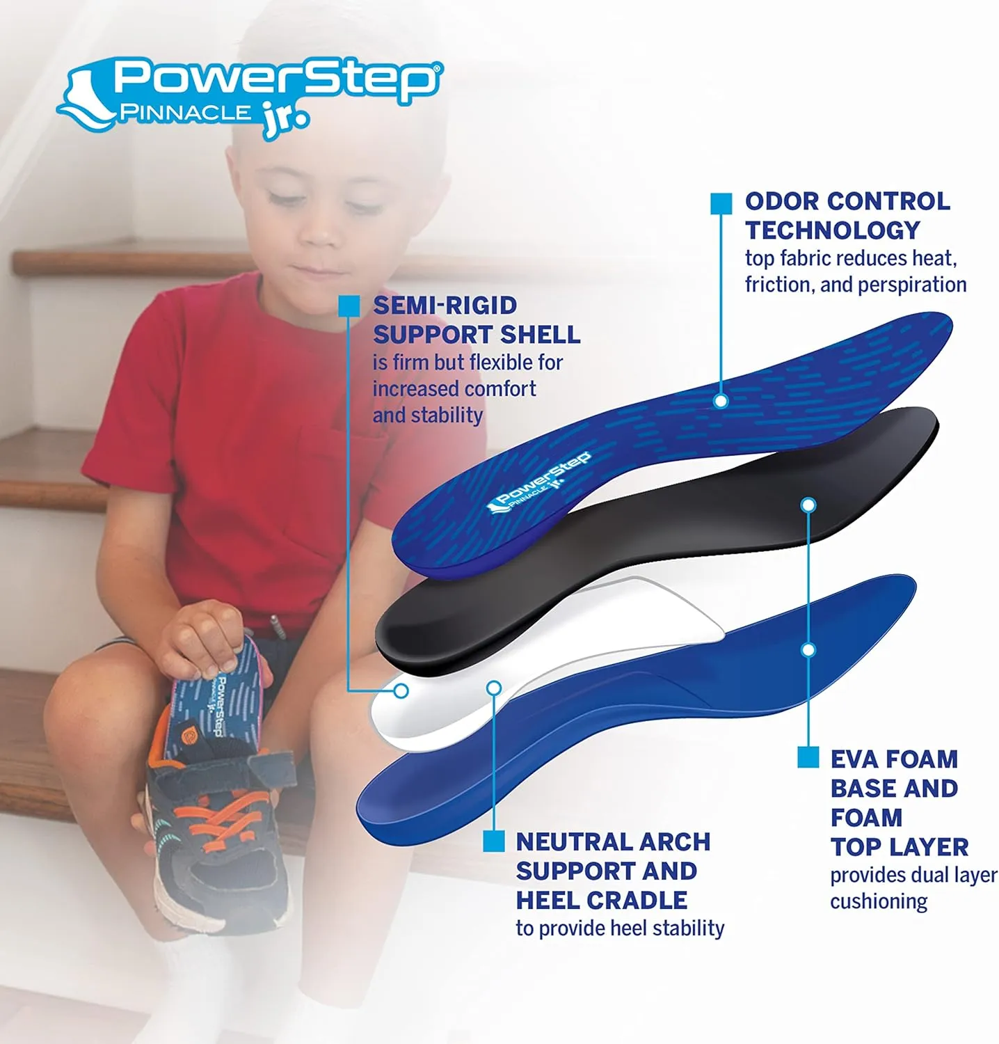 PowerStep Insoles,Pinnacle Junior Kids Pain Relief Shoe Insert, Maximum Cushioning Shoe Insert, For Kids