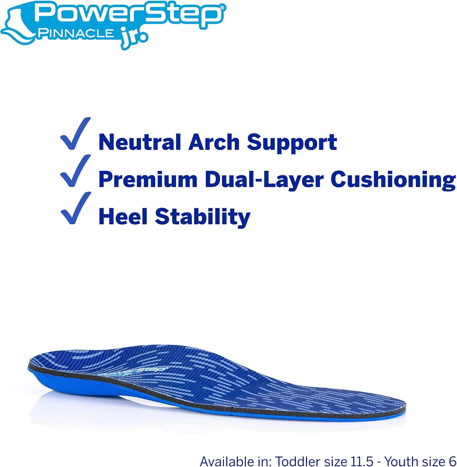 PowerStep Insoles,Pinnacle Junior Kids Pain Relief Shoe Insert, Maximum Cushioning Shoe Insert, For Kids