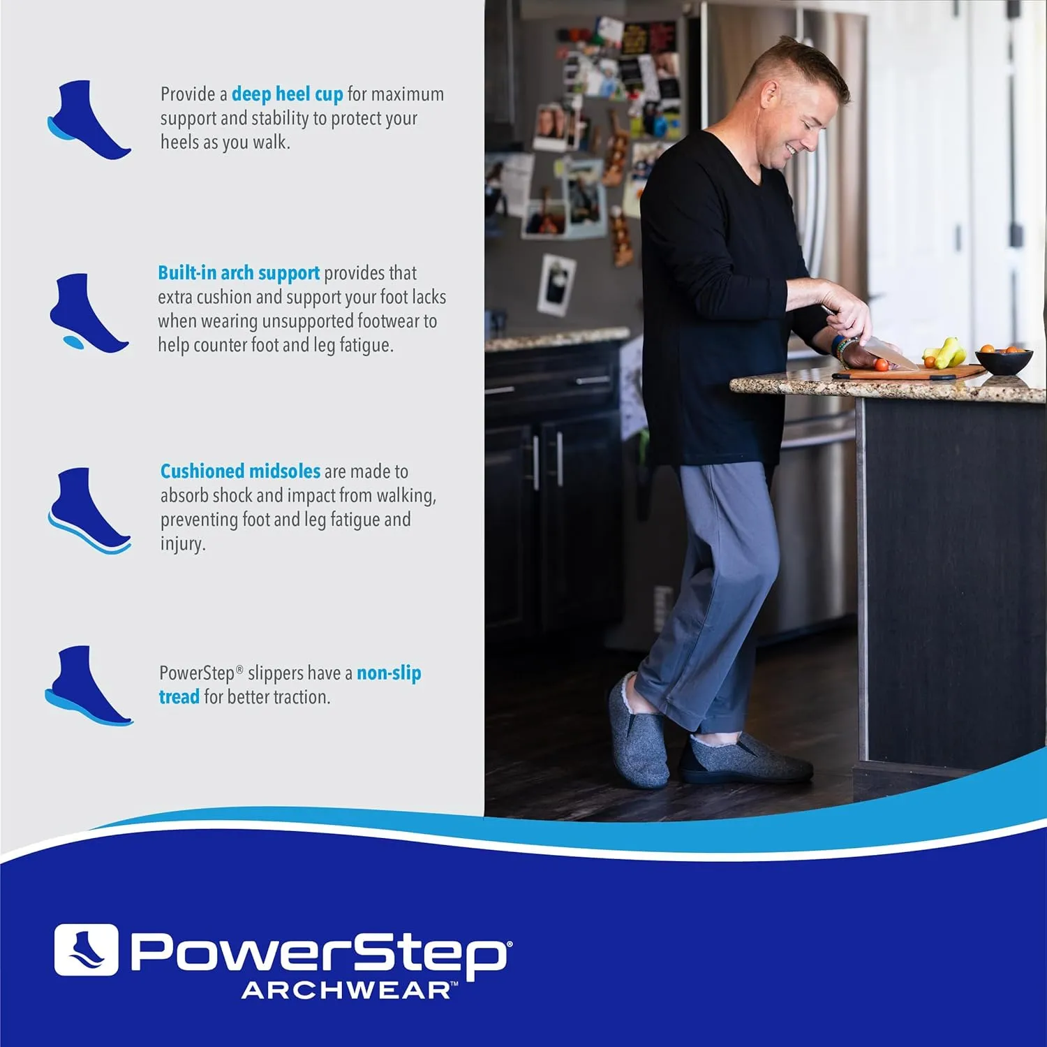 PowerStep Men's 2022 Archwear, House Shoes, Orthotic Slippers with Arch Support, Factory, 8