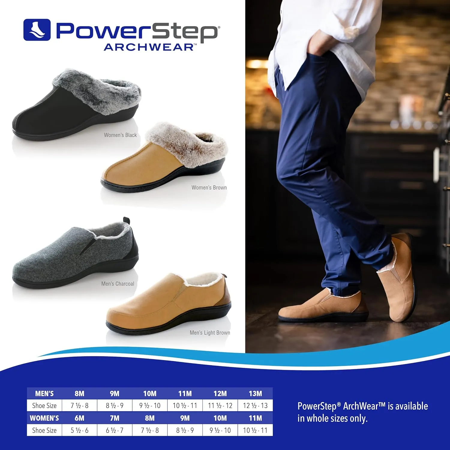 PowerStep Men's 2022 Archwear, House Shoes, Orthotic Slippers with Arch Support, Factory, 8