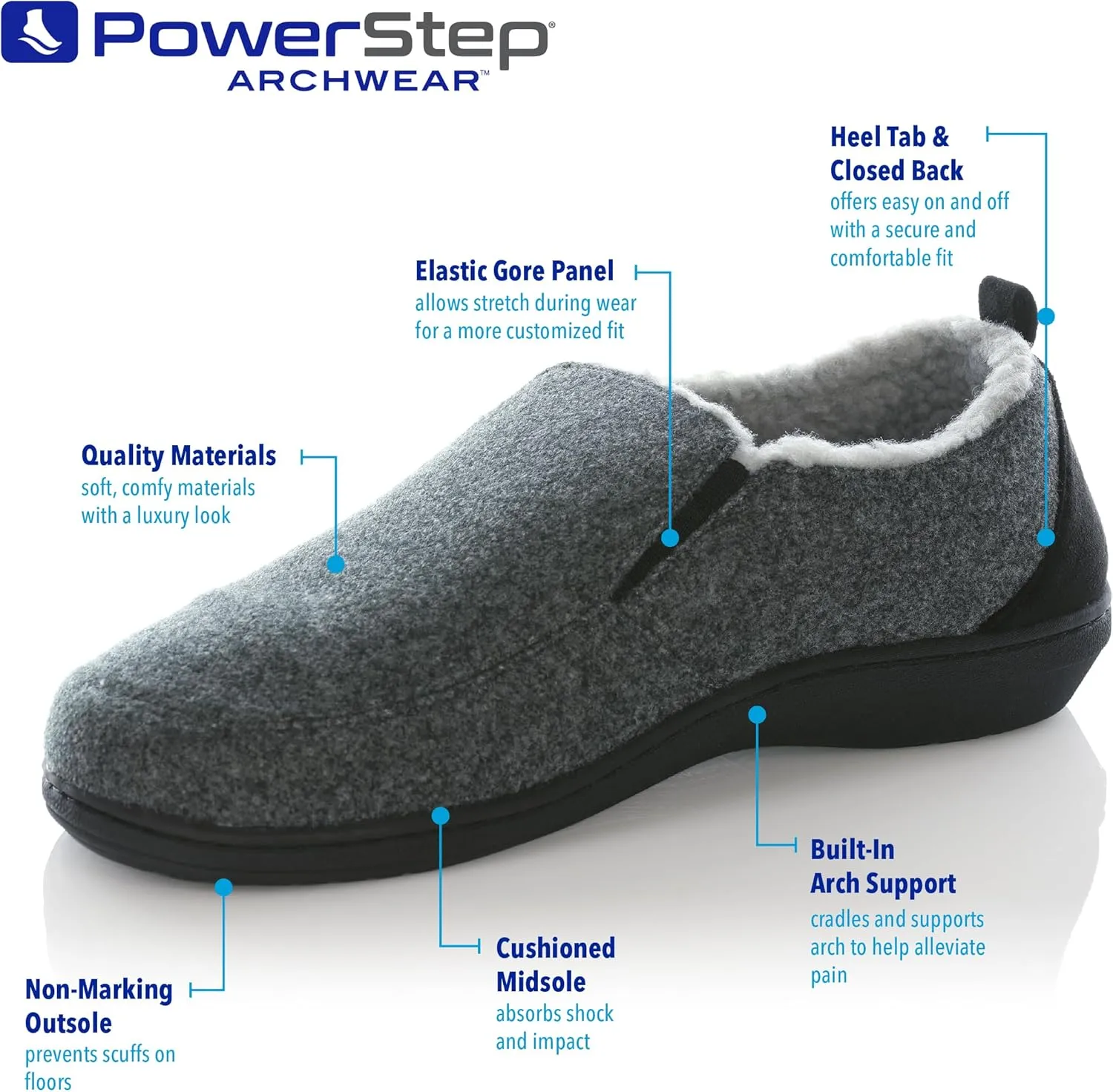 PowerStep Men's 2022 Archwear, House Shoes, Orthotic Slippers with Arch Support, Factory, 8
