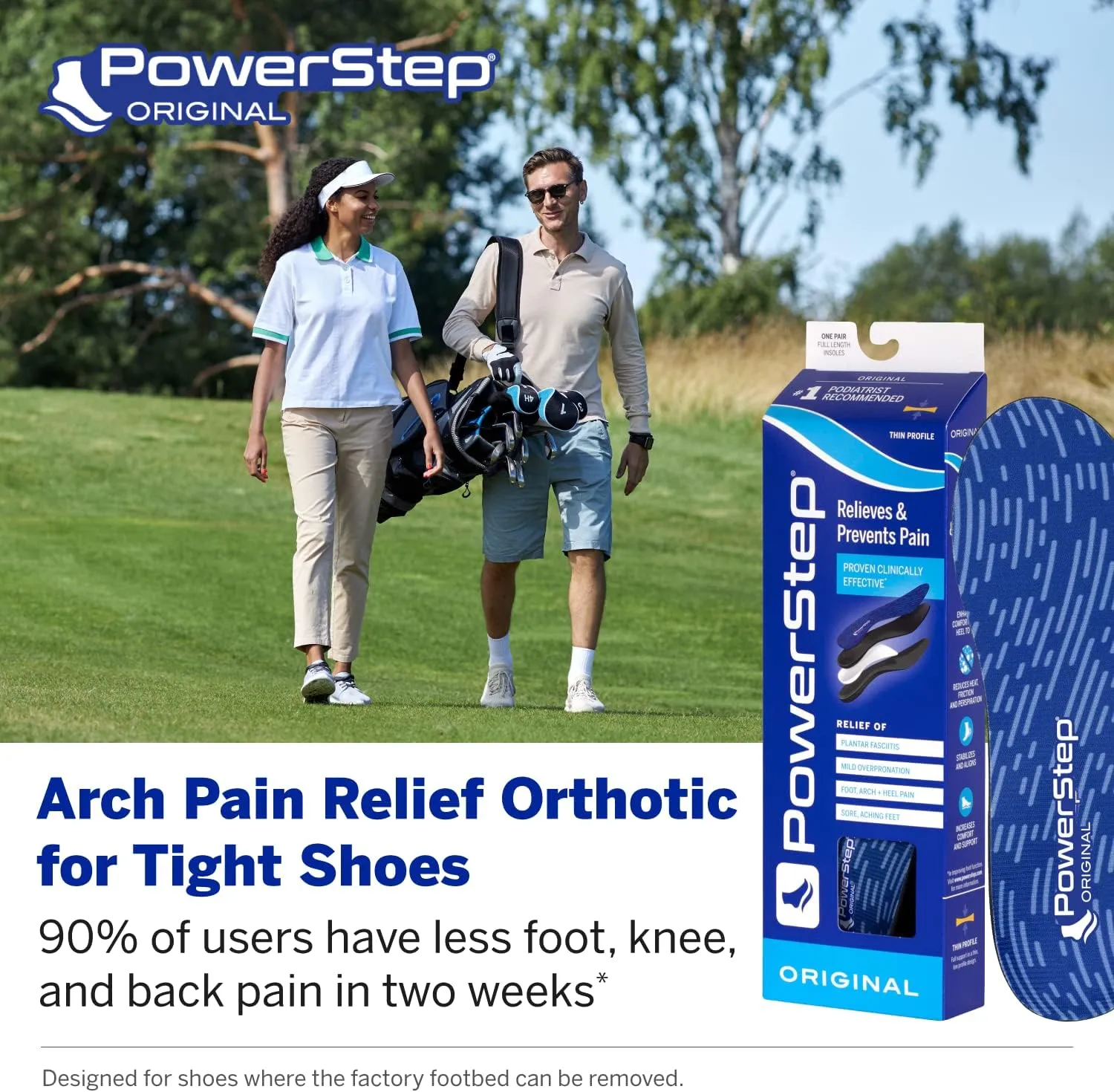 PowerStep Original Insoles - Arch Pain Relief Orthotics for Tight Shoes - Foot Support for Plantar Fasciitis, Mild Pronation and Foot & Arch Pain - Shoe Inserts for All - Made in USA (M 4-4.5 W 6-6.5)