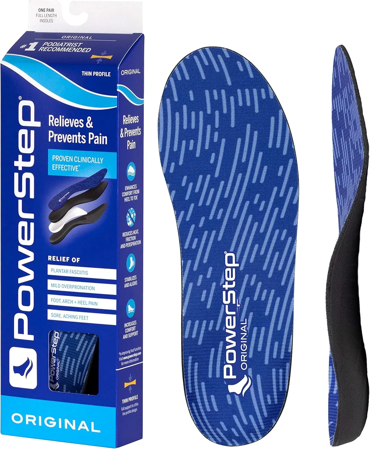 PowerStep Original Insoles - Arch Pain Relief Orthotics for Tight Shoes - Foot Support for Plantar Fasciitis, Mild Pronation and Foot & Arch Pain - Shoe Inserts for All - Made in USA (M 4-4.5 W 6-6.5)