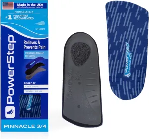 PowerStep Pinnacle 3/4 Insoles, Orthotic Insole for Tight Shoes, Plantar Fasciitis Relief, Arch Supports Orthotic Insoles for Women and Men, Made in The USA (Men's 12-13)