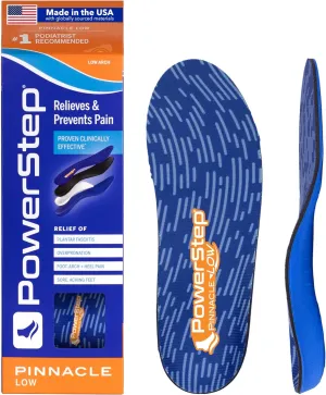 PowerStep Pinnacle Low Insoles, Supports Flat Feet, Relief of Plantar Fasciitis, Overpronation, Arch Support, Heel Pain, All Day Comfort, Made in The USA (Men's 4-4.5 / Women's 6-6.5)