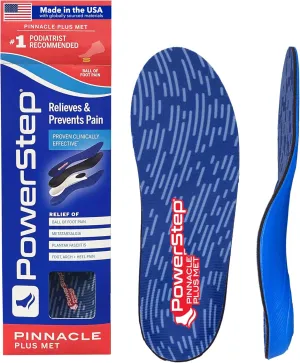 PowerStep Pinnacle Plus Ball of Foot Pain Relief Orthotics - Shoe Inserts for Metatarsalgia, Arch Support & Morton's Neuroma Pain Relief - Made in USA Insoles with Metatarsal Pad (M 8-8.5, F 10-10.5)