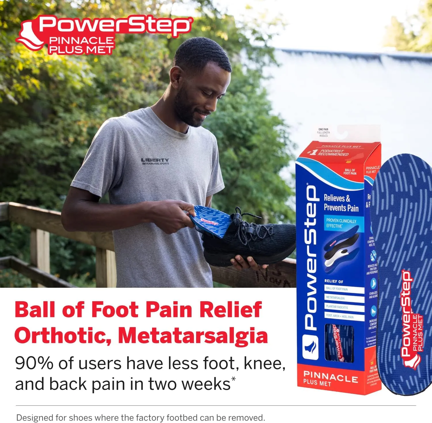 PowerStep Pinnacle Plus Ball of Foot Pain Relief Orthotics - Shoe Inserts for Metatarsalgia, Arch Support & Morton's Neuroma Pain Relief - Made in USA Insoles with Metatarsal Pad (M 9-9.5, F 11-11.5)