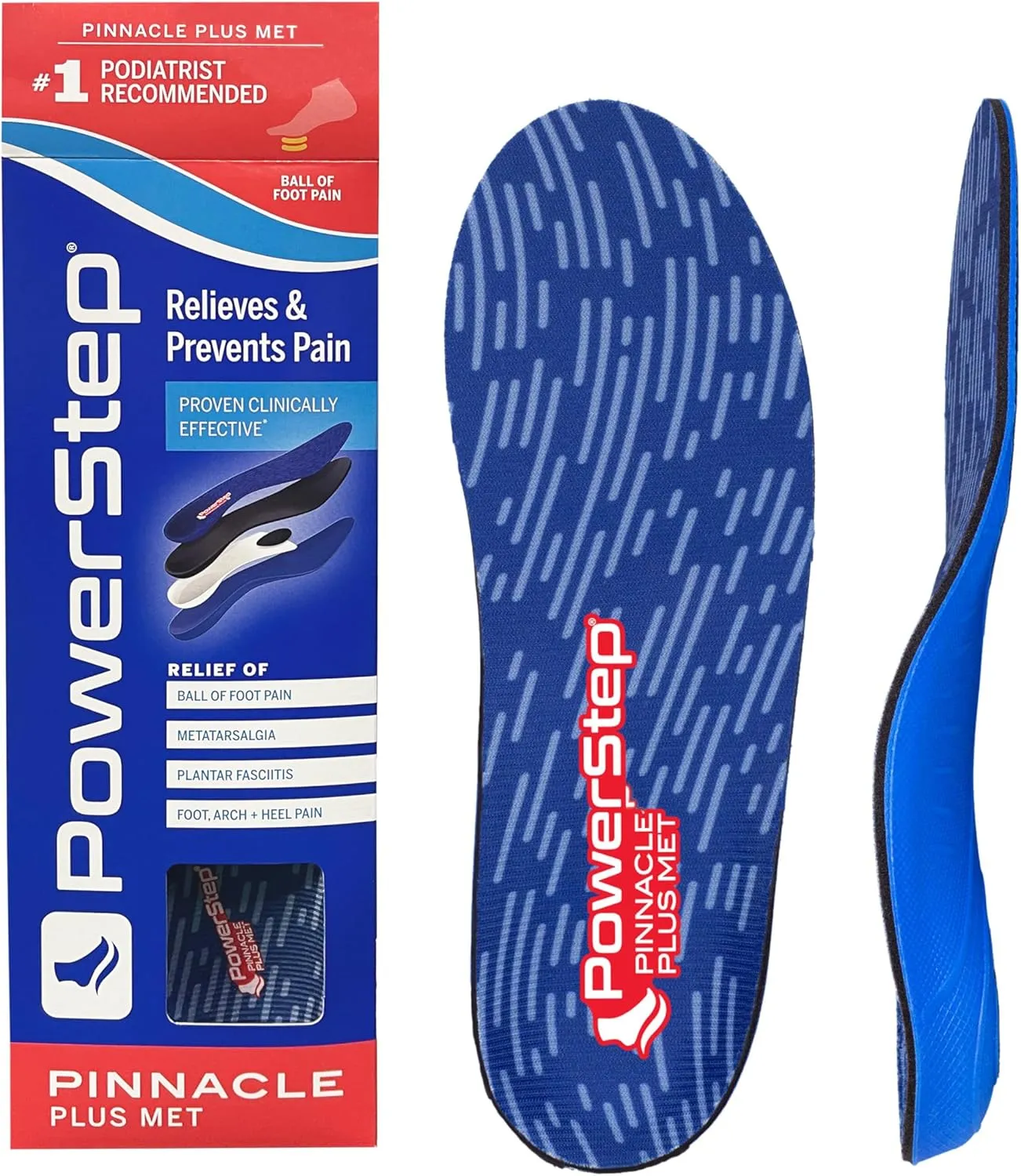 PowerStep Pinnacle Plus Ball of Foot Pain Relief Orthotics - Shoe Inserts for Metatarsalgia, Arch Support & Morton's Neuroma Pain Relief - Made in USA Insoles with Metatarsal Pad (M 9-9.5, F 11-11.5)