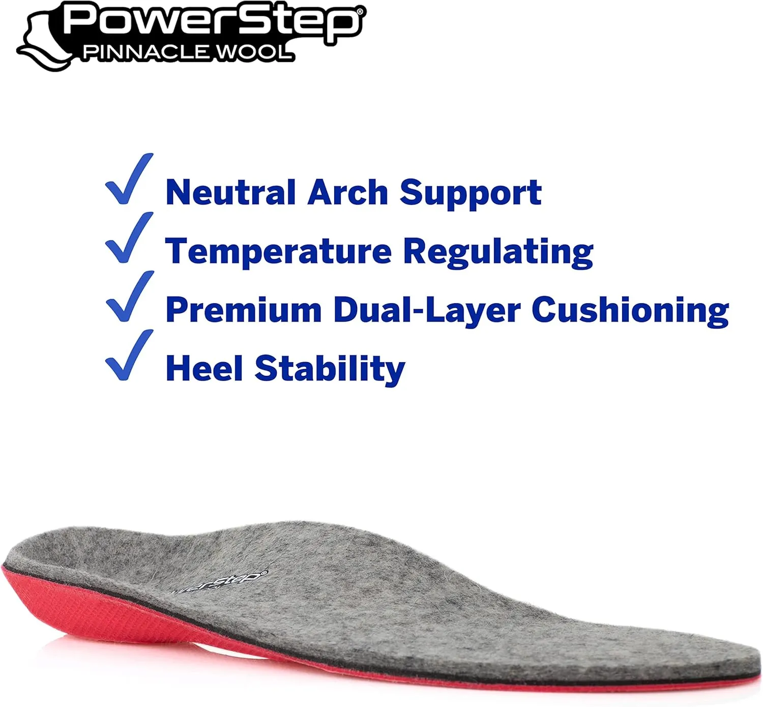 Powerstep Pinnacle Wool Insoles - Neutral Arch Support, Max Cushioning, Plantar Fasciitis Relief, Temperature Regulating Inserts for Men and Women, M4 / W6