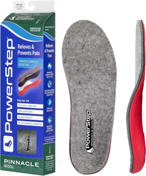 Powerstep Pinnacle Wool Insoles - Neutral Arch Support, Max Cushioning, Plantar Fasciitis Relief, Temperature Regulating Inserts for Men and Women, M4 / W6