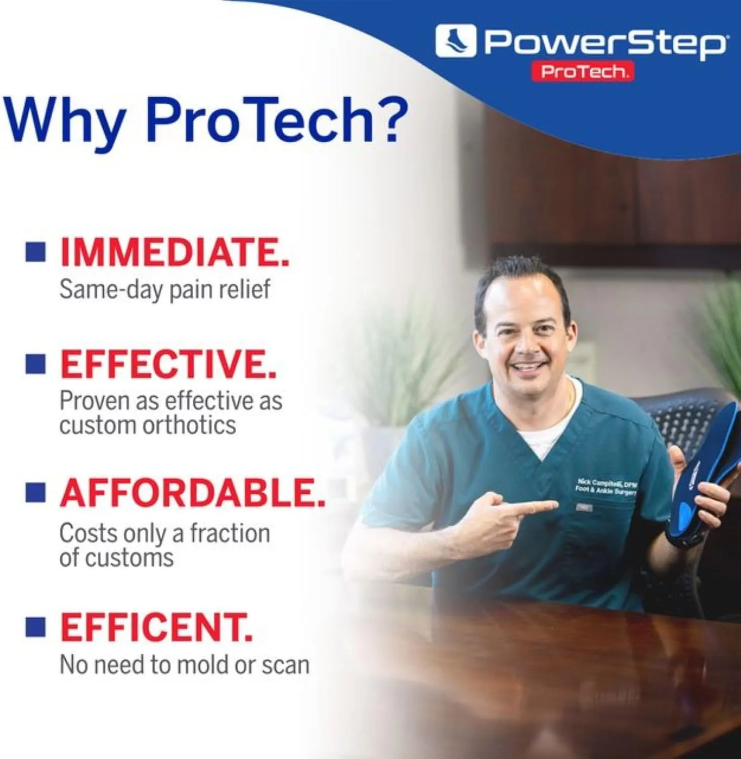 PowerStep ProTech Control Met Orthotics - Full Length Shoe Insoles for Metatarsal Foot Pain & Plantar Fasciitis - Made in USA Inserts for Overpronation & Ball of Foot Pain Relief (M 8-8.5 W 10-10.5)
