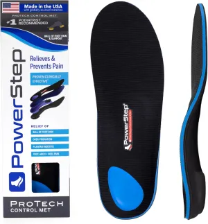 PowerStep ProTech Control Met Orthotics - Full Length Shoe Insoles for Metatarsal Foot Pain & Plantar Fasciitis - Made in USA Inserts for Overpronation & Ball of Foot Pain Relief (M 8-8.5 W 10-10.5)