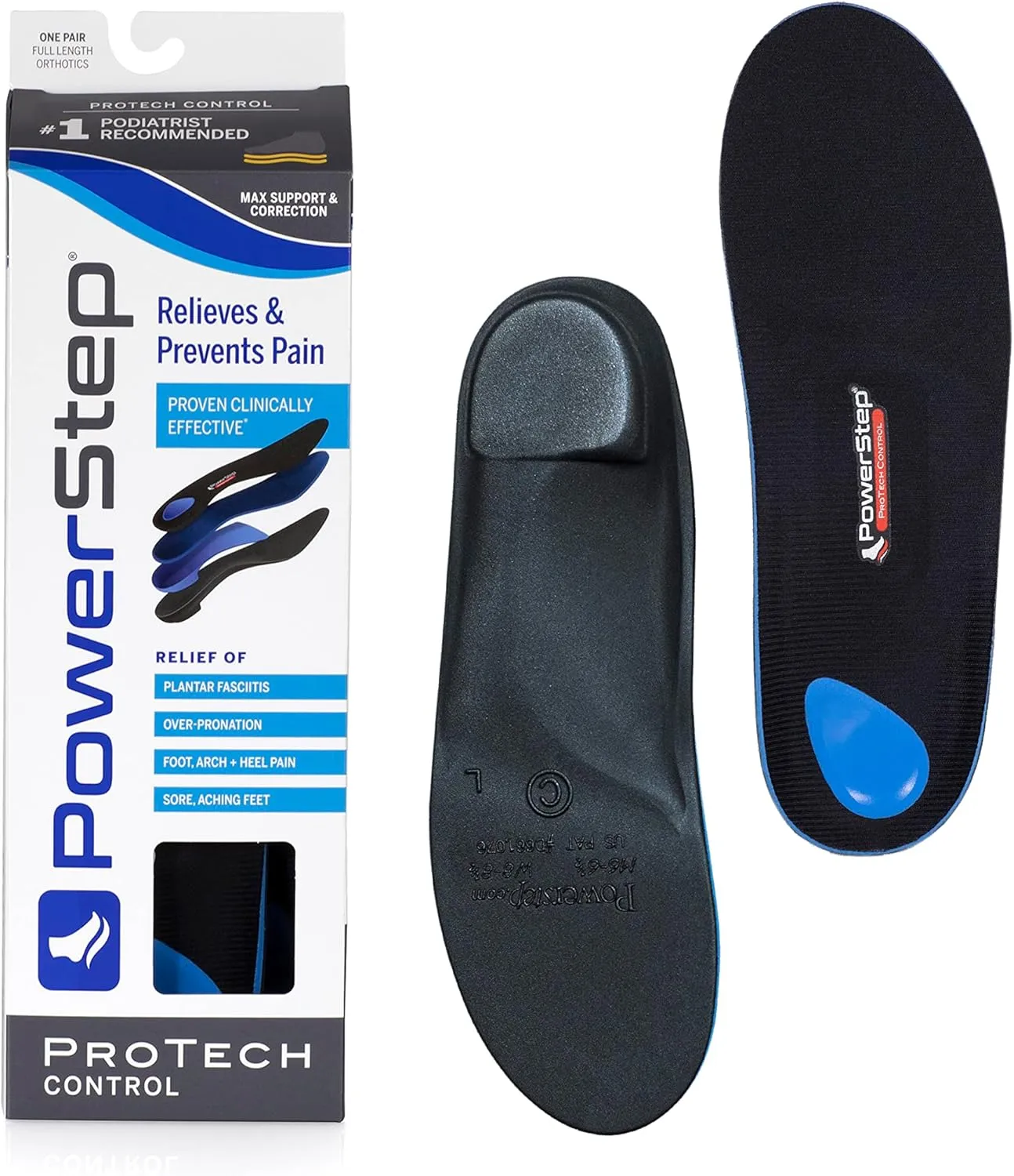 PowerStep ProTech Control Orthotic Insoles - Medical Grade Arch Support Inserts for Plantar Fasciitis Relief- Made in USA - Maximum Cushioning   ShockAbsorb Orthotic (M 14-15)