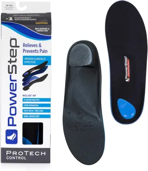PowerStep ProTech Control Orthotic Insoles - Medical Grade Arch Support Inserts for Plantar Fasciitis Relief- Made in USA - Maximum Cushioning   ShockAbsorb Orthotic (M 14-15)