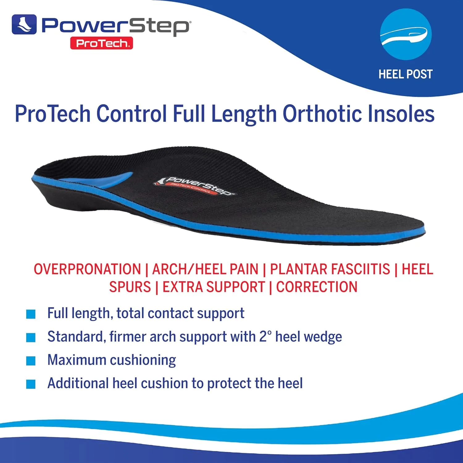 PowerStep ProTech Control Orthotic Insoles - Medical Grade Arch Support Inserts for Plantar Fasciitis Relief- Made in USA - Maximum Cushioning   ShockAbsorb Orthotic (M 14-15)